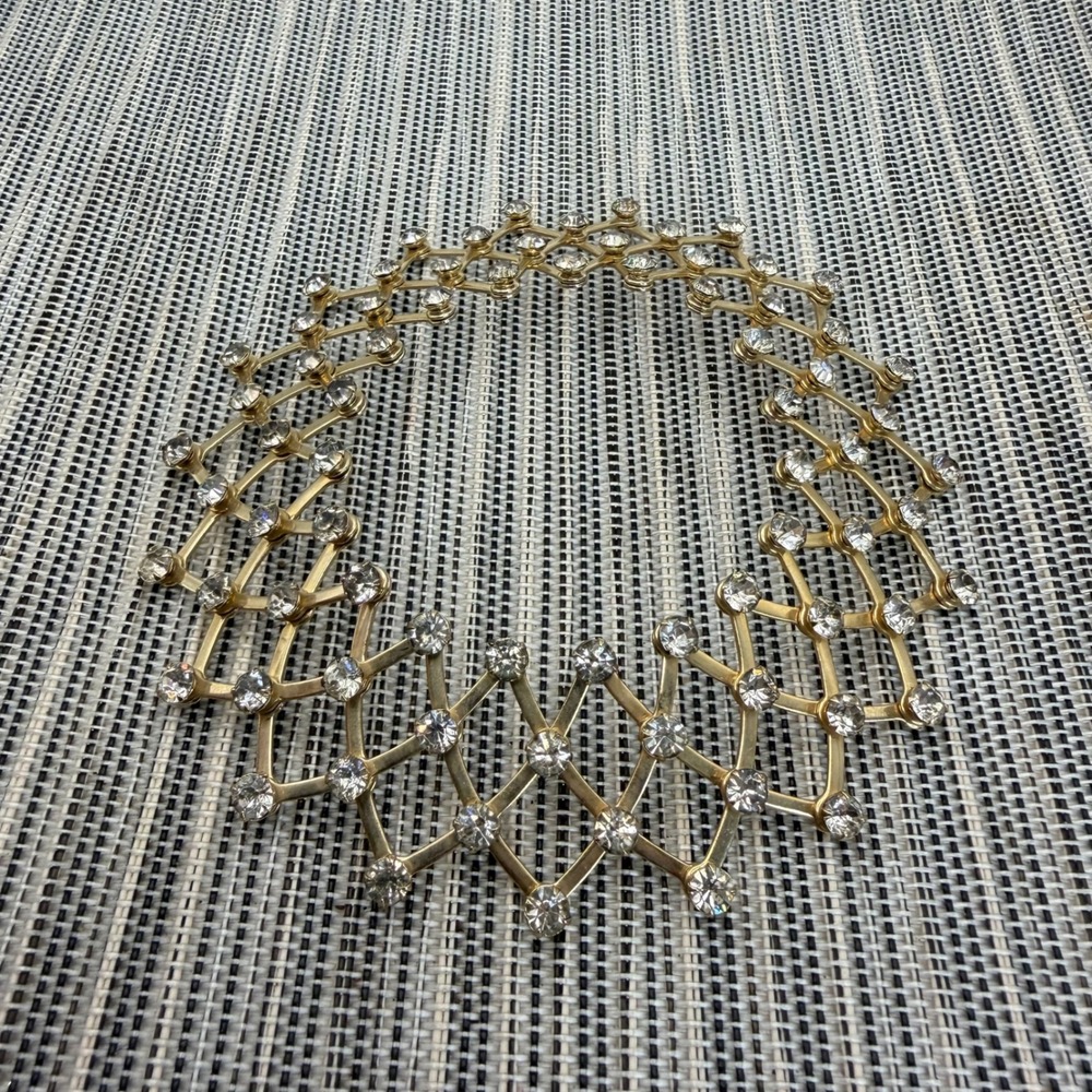 Vintage Articulated Bun Cage Gold Tone Rhinestone Expandable Hair Accessory 4in
